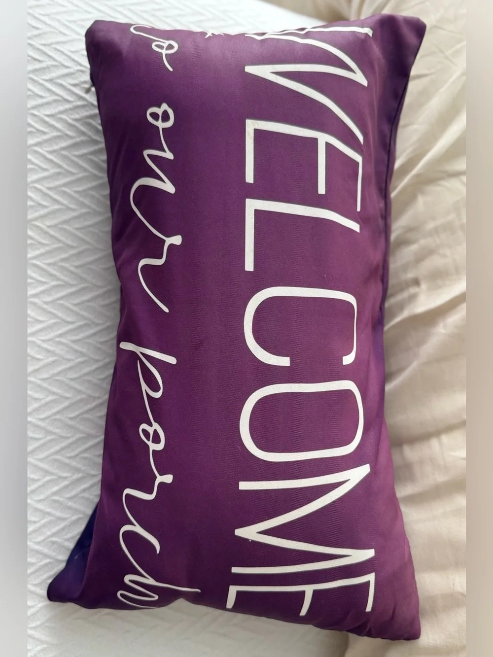 SET OF 2 ‘Welcome to Our Porch’ 20” Navy Blue & White Outdoor Pillows & Covers